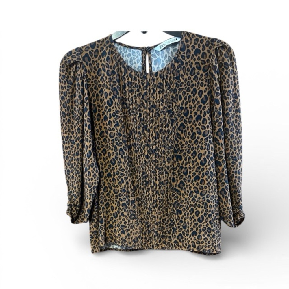 Zara Pintucked‎ Animal Print Blouse